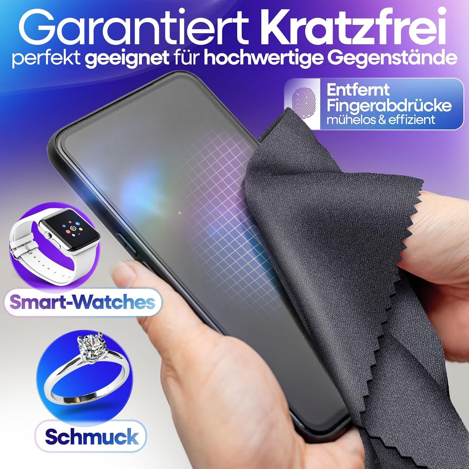 Loco Bird Brillenputztuch Microfaser in Optikerqualität - Brillenputztücher - Reinigungstücher (30x30 cm, - 6er Set, Brillentücher in Grau, Mikrofasertuch, Mikr – Bild 4 von 5