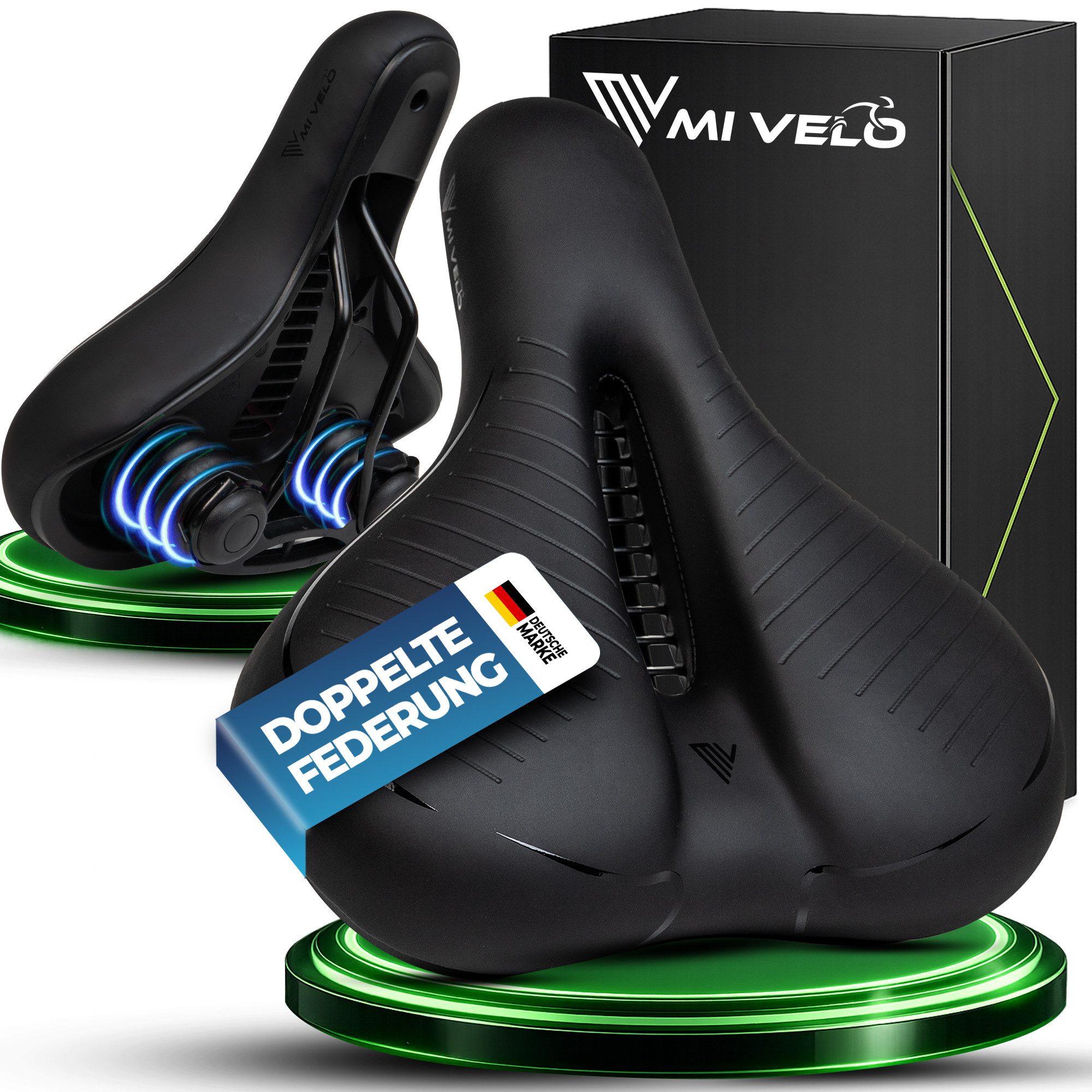 MIVELO Fahrradsattel extra bequem, breit & gefedert für Damen und Herren, – mit 3D-Komfort-Schaum und Doppelfederung