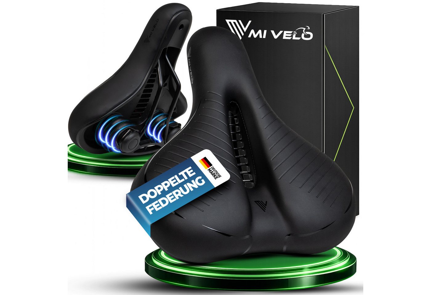 MIVELO Fahrradsattel extra bequem, breit & gefedert für Damen und Herren, – mit 3D-Komfort-Schaum und Doppelfederung