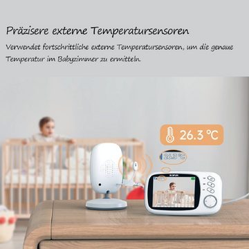 BUMHUM Video-Babyphone Video-Babyphone Babyphone mit Kamera, Infrarot-Nachtsicht, Extra Großer 3.2-Zoll-LCD-Bildschirm, Temperaturanzeige, Schlaflieder, Zwei-Wege-Audio, Gegensprechfunktion