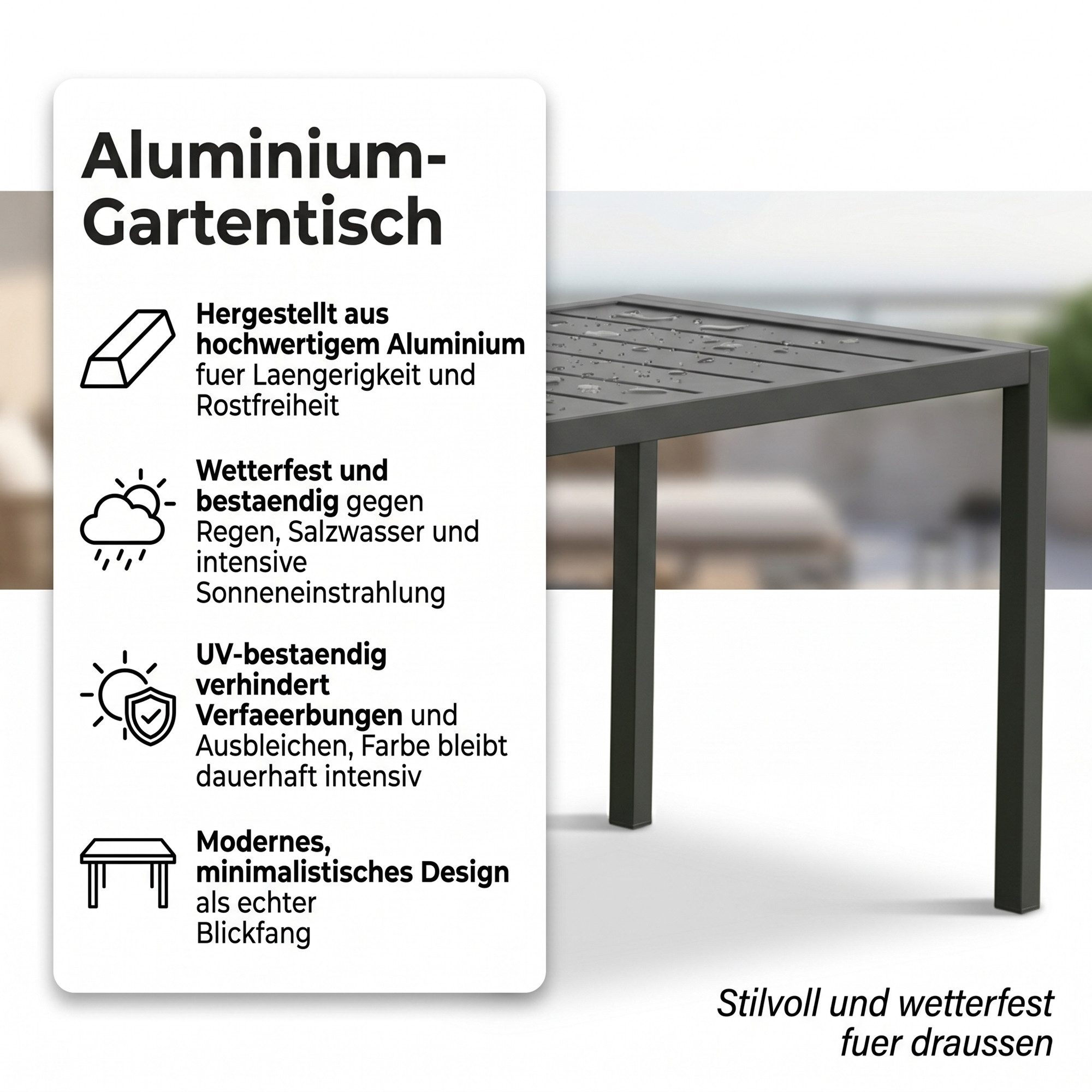 Mucola Gartentisch Outdoor Beistelltisch 46x35cm Aluminium Terrassentisch rechteckig (Stück, 1-St., 1 Tisch), hitze- und wetterbeständig