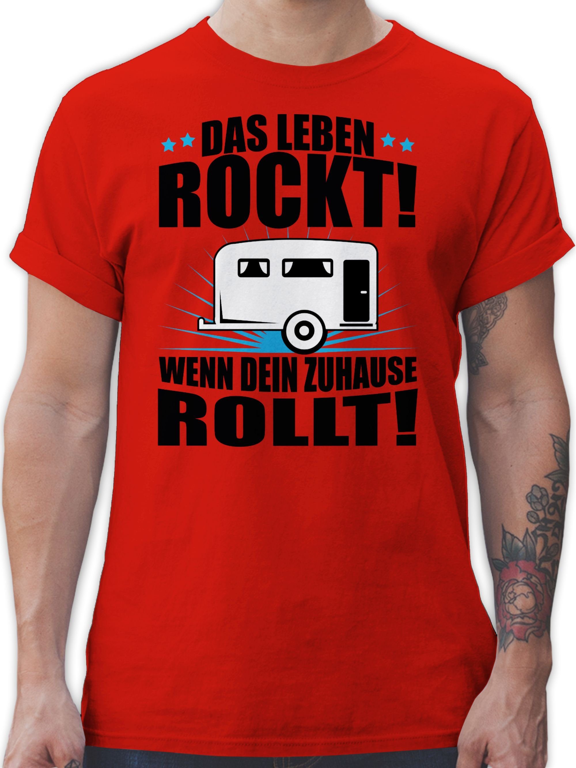 Shirtracer T-Shirt Das Leben rockt! Wohnwagen schwarz Hobby Outfit 3 Rot