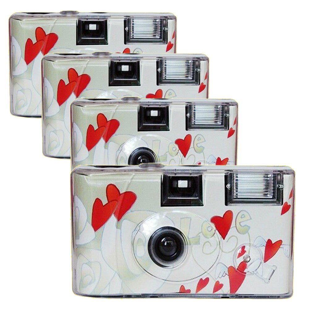 Photo Porst 4x Einwegkamera fliegende Herzen weiß MHD 12.2025 Einwegkamera