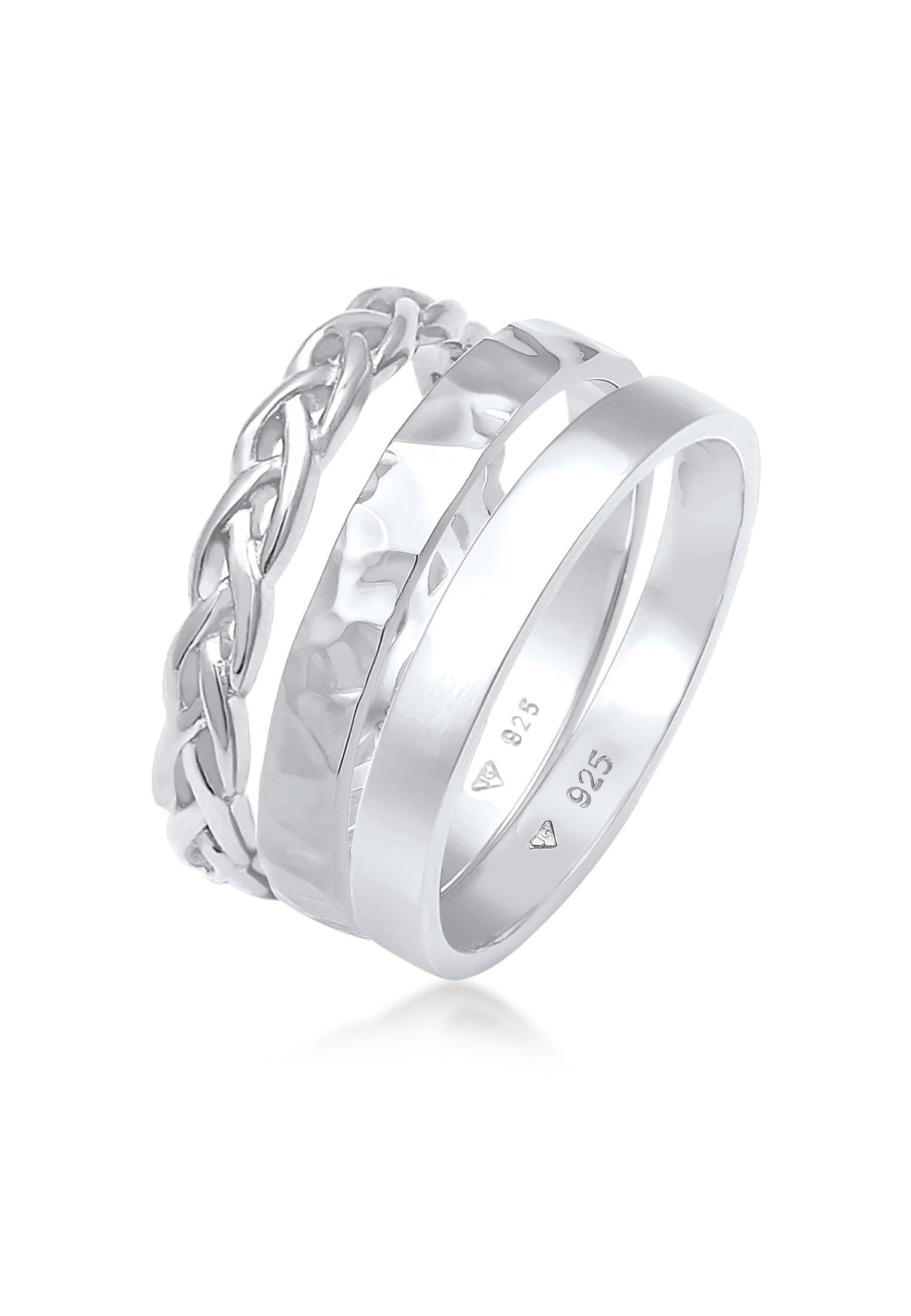 Ring-Set Bandring Zopfmuster Hammerschlag 3er Set 925 Silber