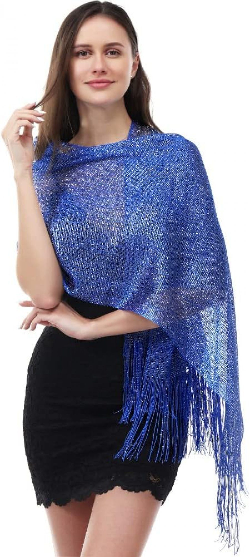 suitable Schal Holiday metal sparkling shawl for parties buckle WaKuKa evening BlauSilber