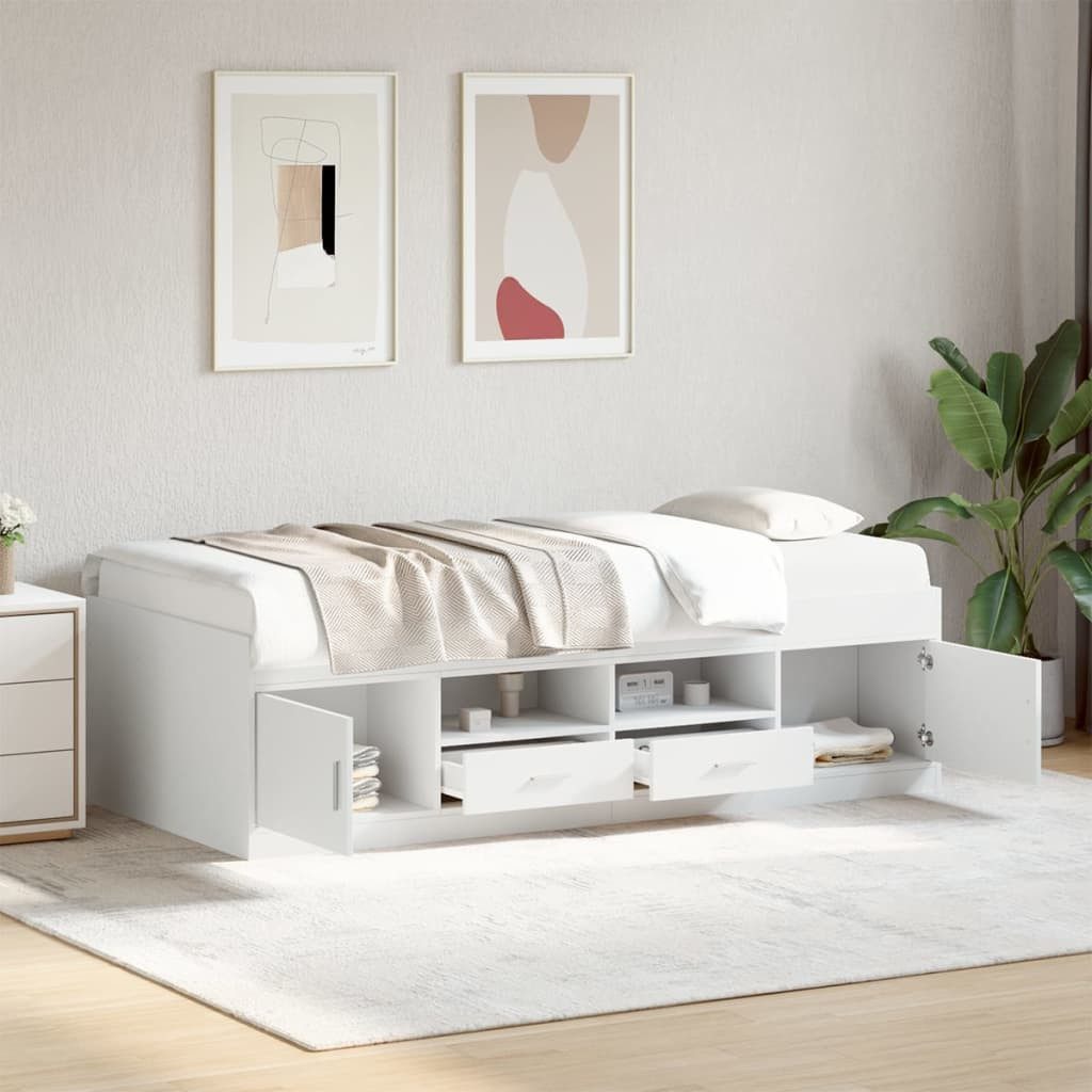 furnicato Bett Tagesbett mit Schubladen ohne Matratze Weiß 100x200 cm (1-tlg), Stabiles Sofa mit Lattenrost, zwei Schubladen und viel Stauraum
