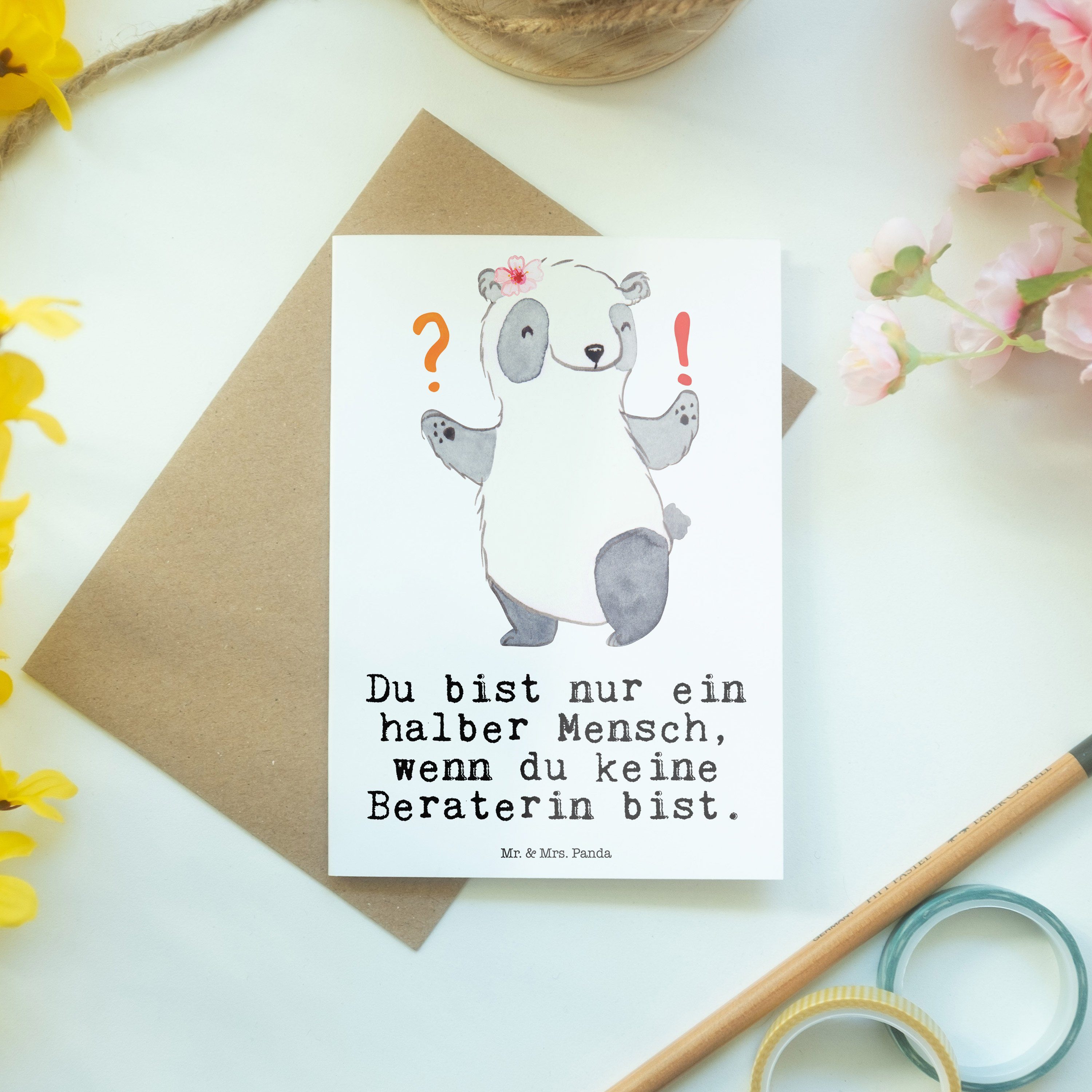 Geschenk, - Grußkarte Panda - Mr. Herz Klappkarte, Beraterin Fin Hochzeitskarte, mit Weiß & Mrs.