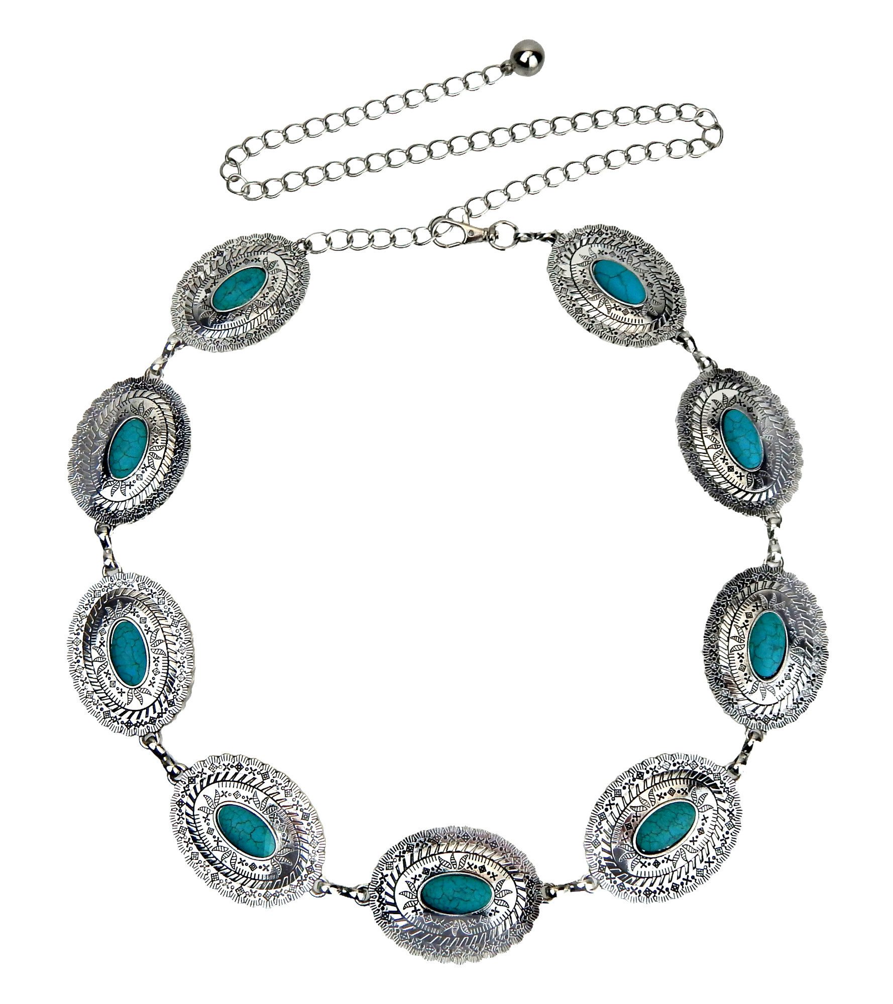 Ella Jonte Kettengürtel silber türkis 75 - 110 cm Boho Ibiza Hippie Style günstig online kaufen