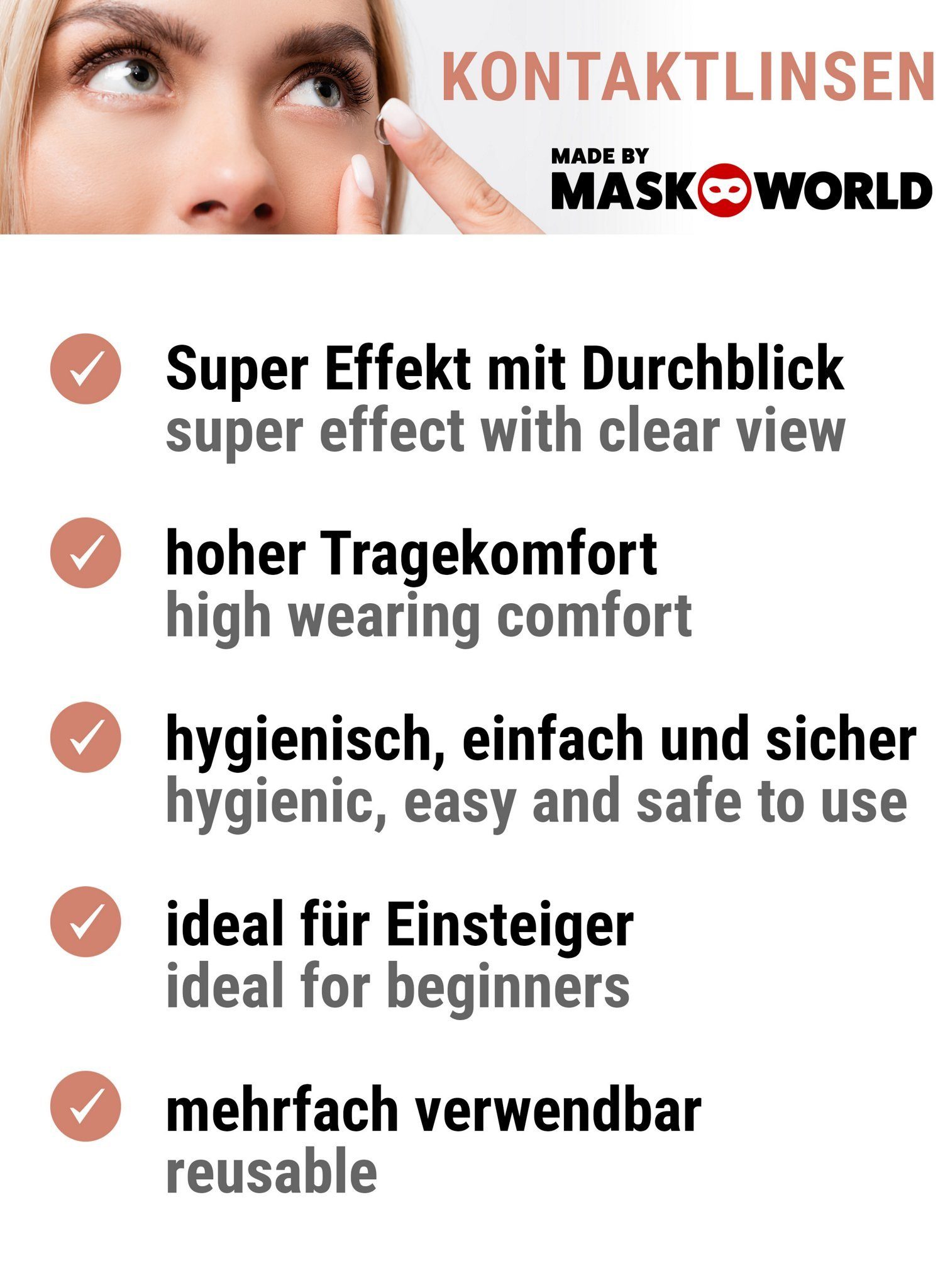 Maskworld Motivlinsen UV Orange Kontaktlinsen - Karneval Faschingskostüm, Motivlinsen ohne Sehstärke