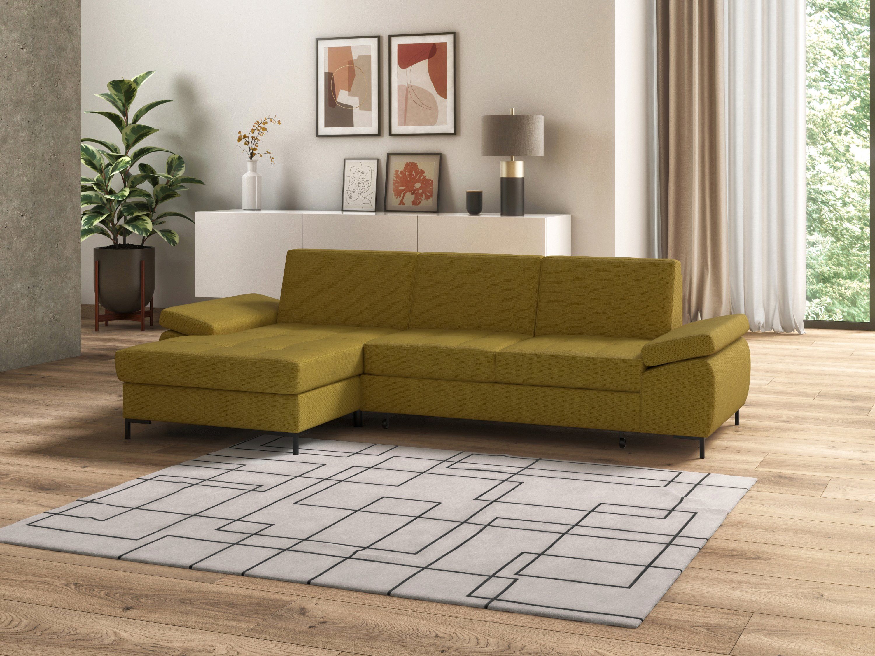 DOMO collection Ecksofa Capelo, komfortabel, klare Linien zeichnen dieses Design aus, L-Form, mit Armteilverstellung, wahlweise mit Bettfunktion, Federkern