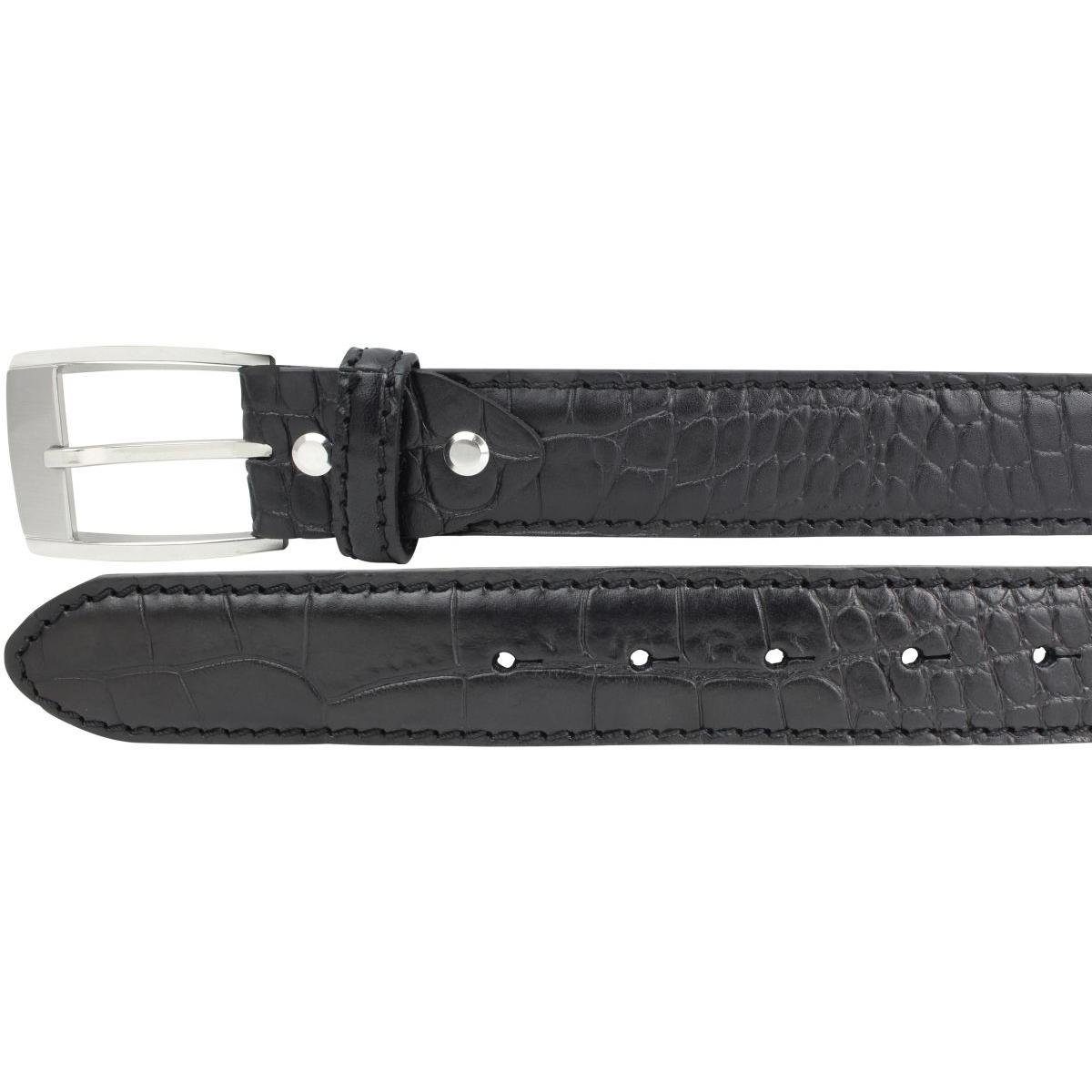 Ledergürtel für - Schwarz 35mm Leder-Gürtel Krokoprägung 3,5 Anzug-Gürtel BELTINGER mit Herren cm Kr