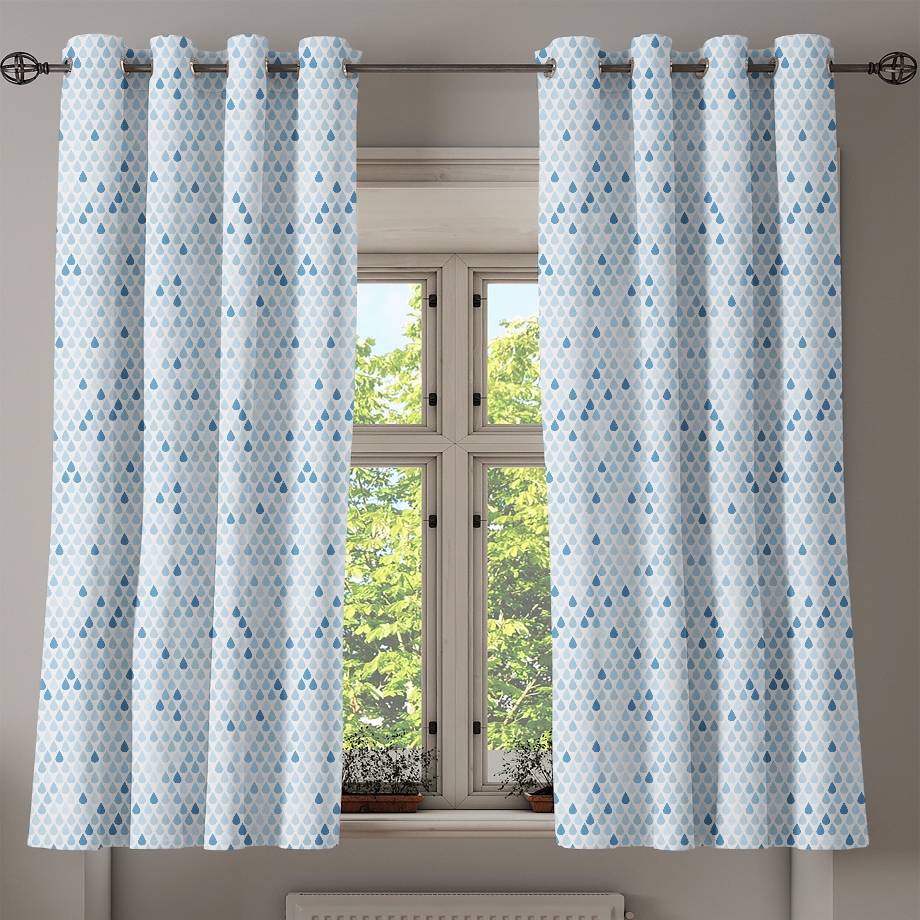 Regentropfen Tropfen Gardine Schlafzimmer weiß Wohnzimmer, Abakuhaus, Dekorative für 2-Panel-Fenstervorhänge Navy