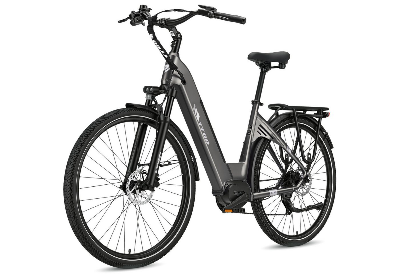 TTGO E-Bike Cityrad 28 Zoll, 75Nm Mittelmotor, 650Wh bis zu 140km, Lockout-Federgabel, 9 Gang Shimano, Kettenschaltung, Mittelmotor, 650 Wh, (Pedelec, Farb-LCD-Display, Hydr. Scheibenbremse, Tiefeinstieg), C7 SE, Drehmomentsensor, Elektrofahrrad für Damen