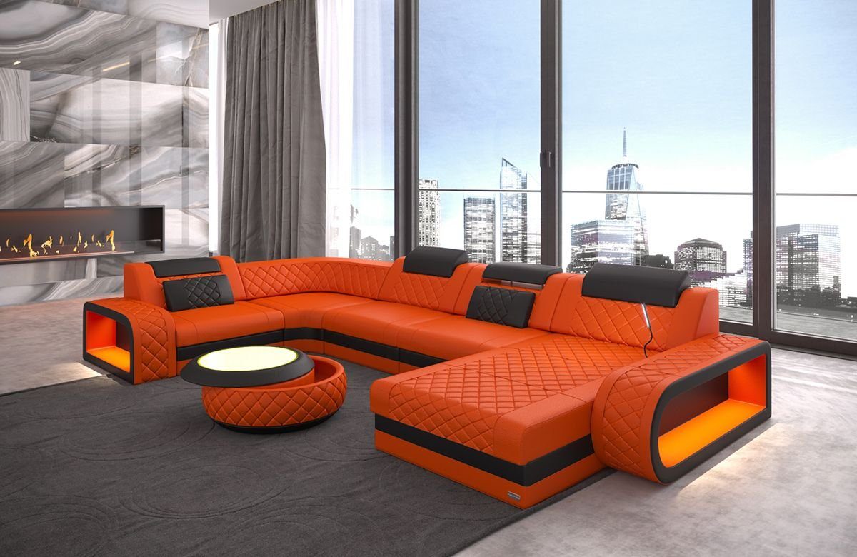 Sofa Dreams Wohnlandschaft Ledercouch Sofa Leder Berlin U Form Ledersofa, Couch, mit LED, wahlweise mit Bettfunktion als Schlafsofa, Designersofa