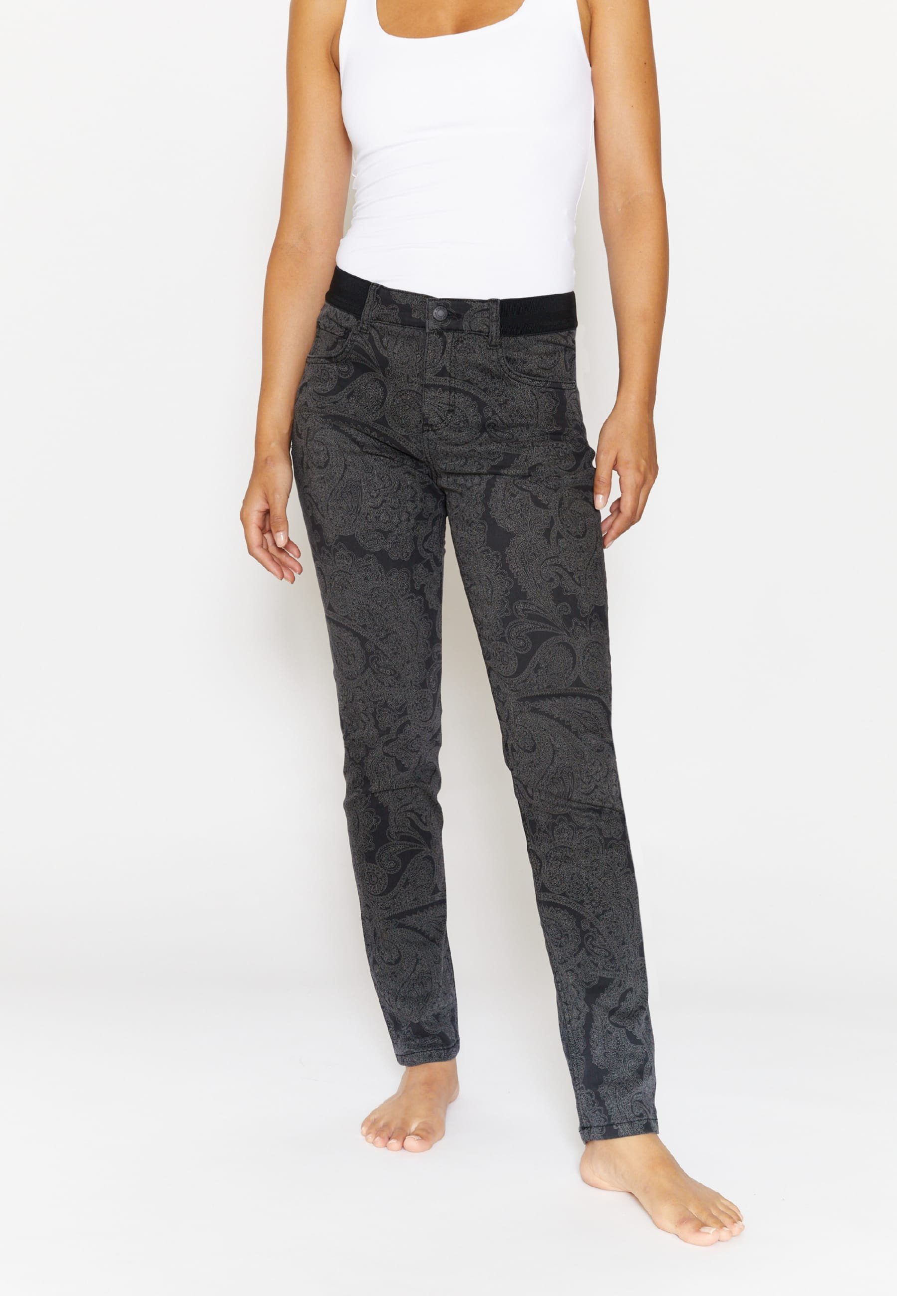 ANGELS Slim-fit-Jeans Jeans One Size mit Paisley-Muster mit Label-Applikationen anthrazit