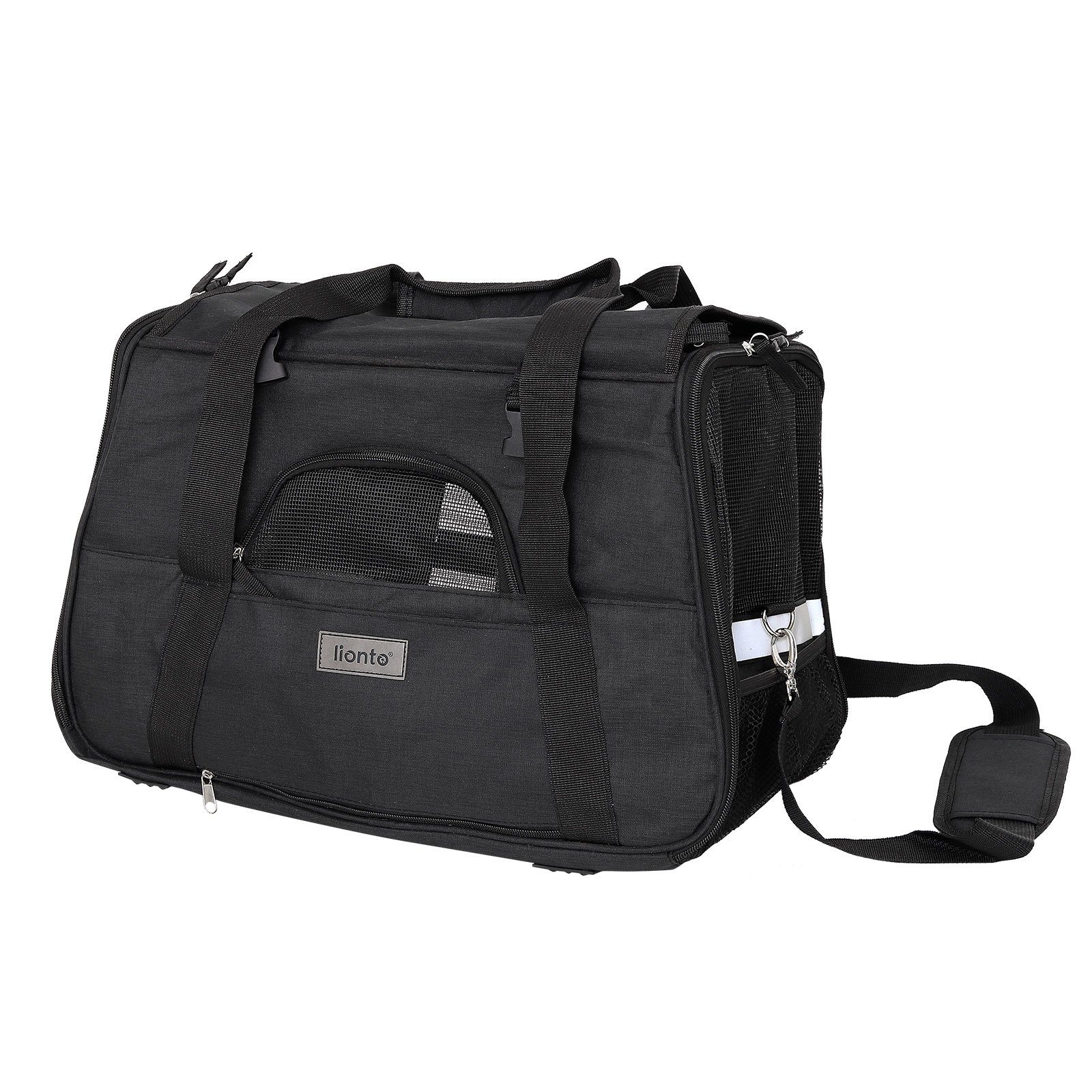 lionto Tiertransportbox weich, Transporttasche 48,5x27x31,5 cm bis 10 kg, mit Tragegriffen, Schultergurt und Koffergriffhalterung