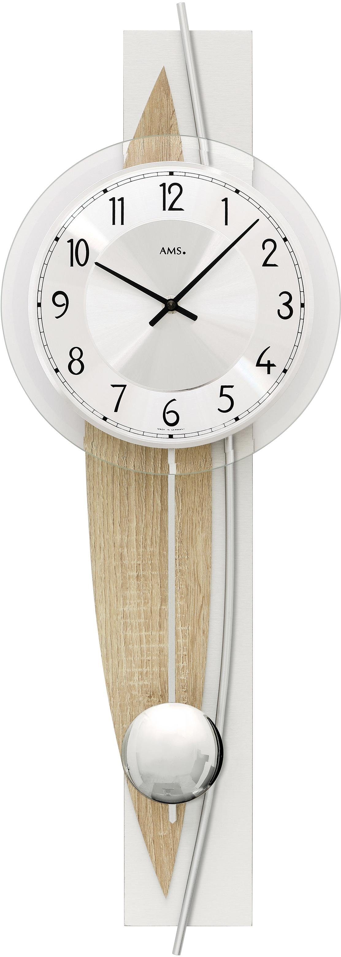 AMS Pendelwanduhr W7455 (Quarzuhr, Holz-/Aluminiumgehäuse,Esszimmer,Wohnzimmer,Made in Germany)