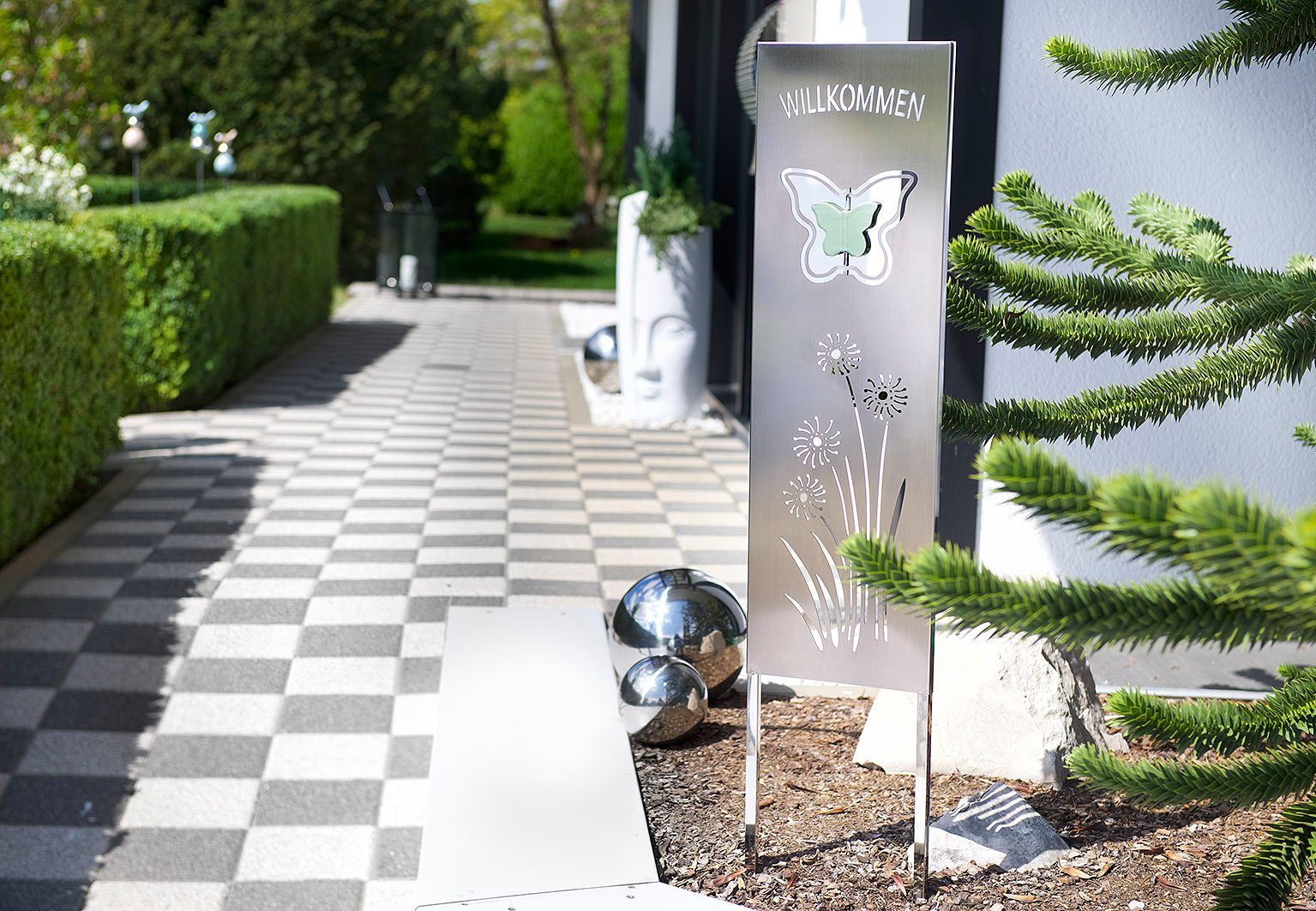 Kobolo Gartenstecker FINJA – 148 Cm Metallstecker In Rostoptik Mit Edelstahlkugel, Spiralförmige Gartendeko