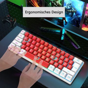 Diida Gaming-Tastatur,Mini-Tastatur,61 Tasten,mechanisches Gefühl,weiß rot Gaming-Tastatur