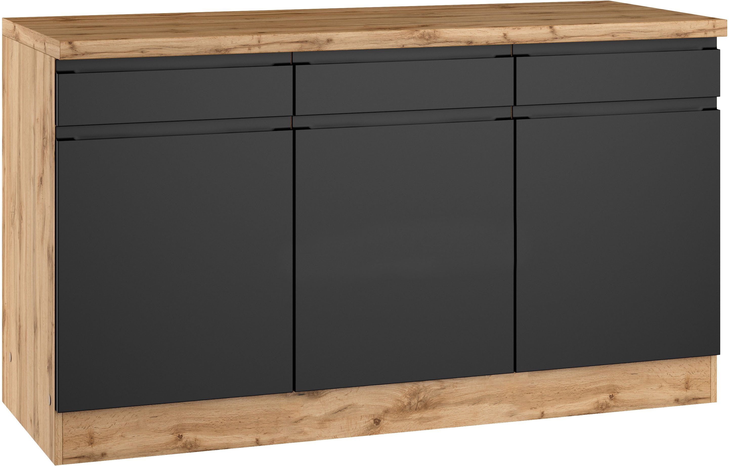 KOCHSTATION Unterschrank KS-Virginia,neu in verbesserter Ausführung (Stauraum, Softclose) Breite 150 cm, 3 Türen, Soft-Close-Funktion