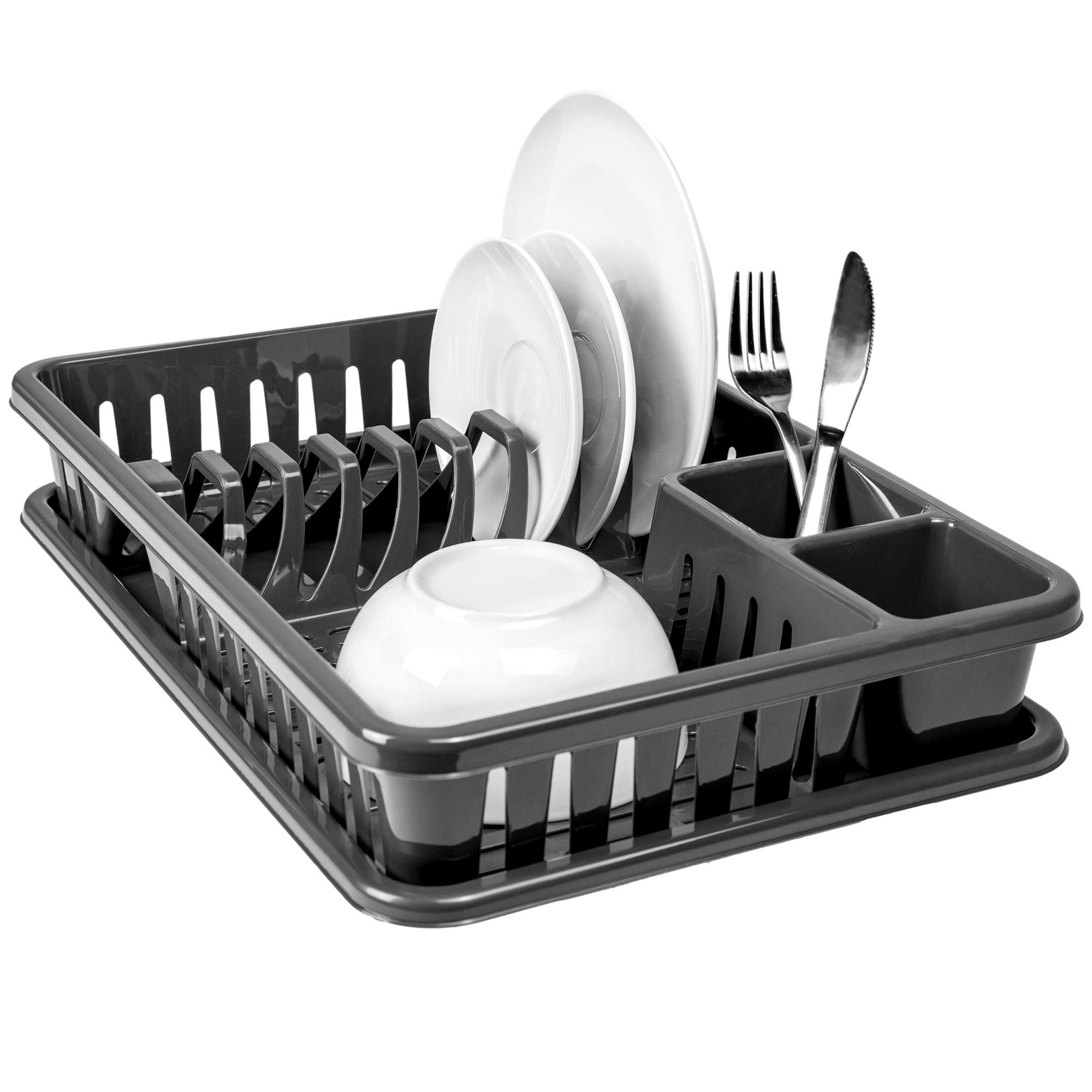 Hausfelder Abtropfmatte Hausfelder Kunststoff Abtropfgestell (SpaceBlack), Geschirrkorb mit Auffangschale, aus BPA-freiem Kunststoff