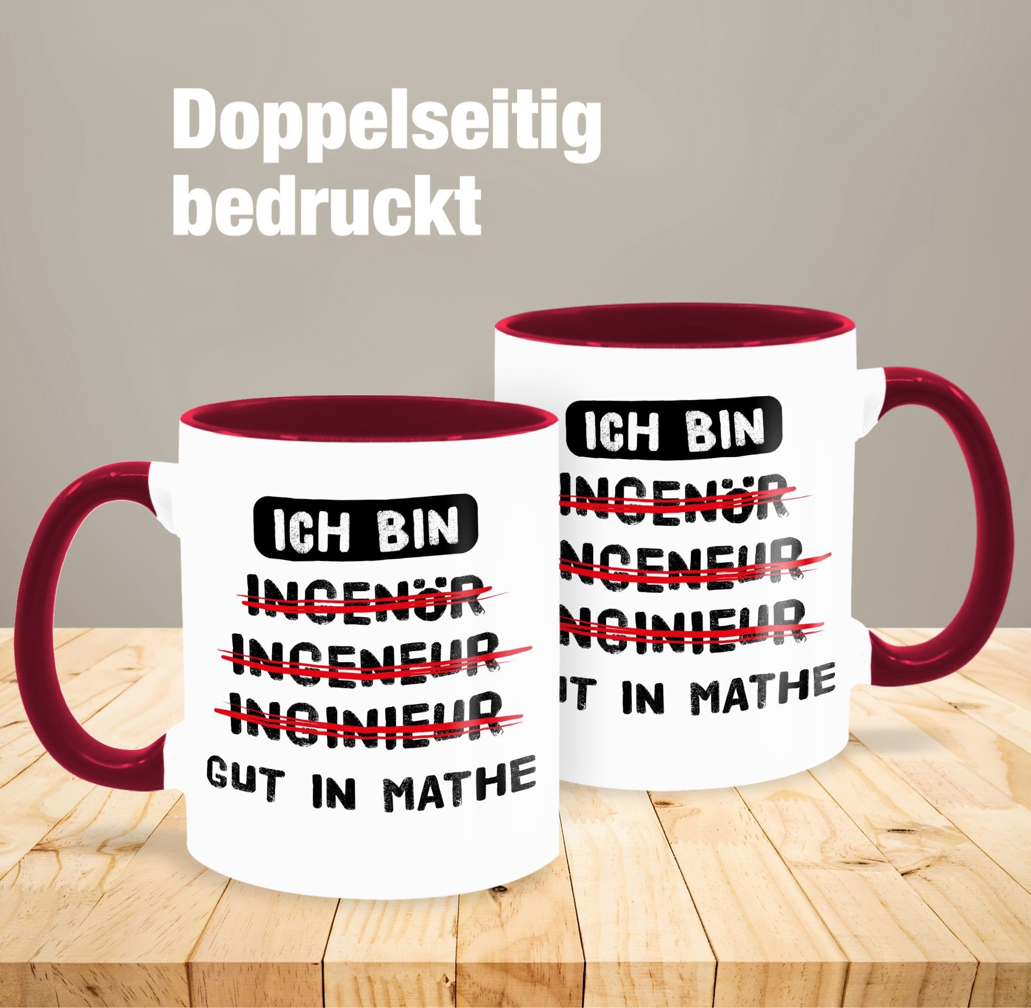 Mathe Shirtracer Kaffeetasse 2 Ich in Keramik, Tasse Job Bordeauxrot gut bin I Ingenieur Geschenk Mathematiker, Geschenk