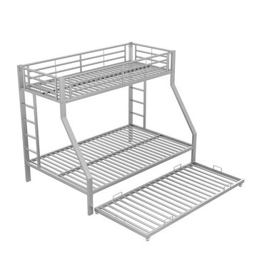 Sweiko Etagenbett (mit Leiter und Rausfallschutz), Metallbett mit ausziehbarem Bett, 90*200cm & 140*200cm & 90*190cm