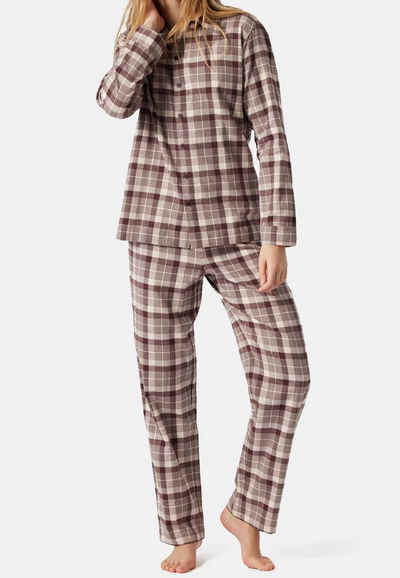 Schiesser Pyjama »Sleep + Lounge Organic Cotton« (Set, 2 tlg) Schlafanzug Langarm - Baumwolle - Oversized-Oberteil im Pyjama-Look mit Kragen, durchgehender Knopfleiste und Manschetten, Hose mit elastischem Bund, In herrlich weicher Flanell-Qualität