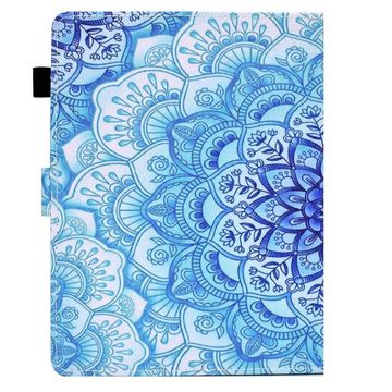 Wigento Tablet-Hülle Kunstleder Tablet Cover Tasche Green Flower für Amazon Fire 7 Zoll 9. Gen Blau Hülle Case Etui