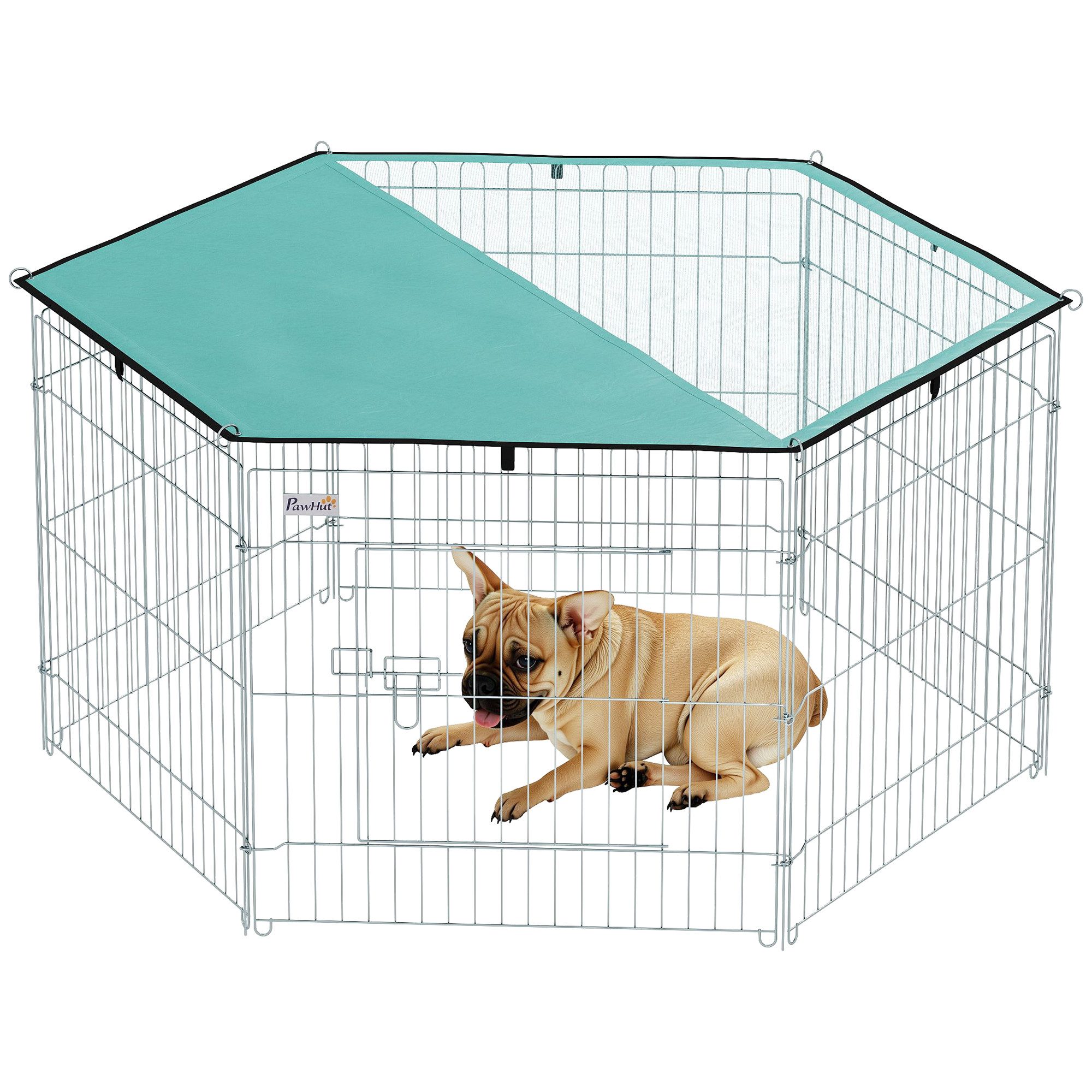 ZMH Freigehege Draht-Laufstall für Hunde und Welpen, Ø 120 x 60 cm, mit wasserdichter Polyesterabdeckung. Haustiergehege