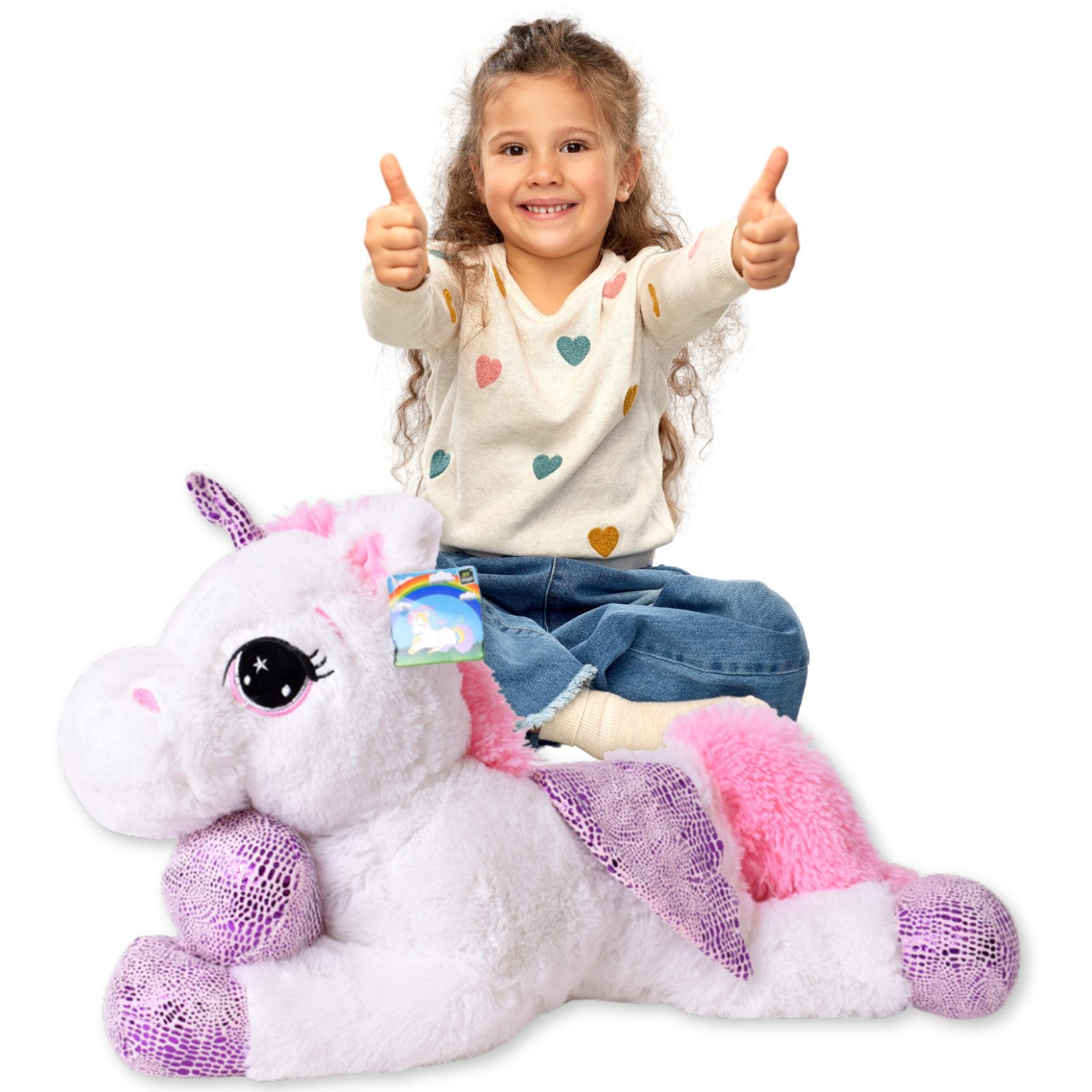 TE-Trend Kuscheltier Einhorn 45 cm Plüschtier Kuschelpferd Stofftier weiß (1-St), mit Glitzer Details
