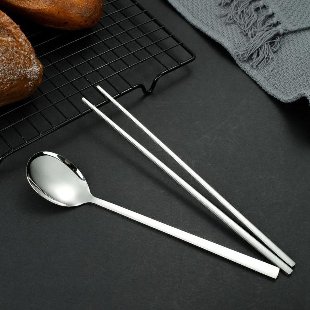 WestCraft Essstäbchen Edelstahl ESS-Stäbchen Jia Zhi Dian Sushi Stäbchen mit Ramen Löffel, 21 cm, mit Löffel Soja Saucen Verfärbung gehören der Vergangenheit an