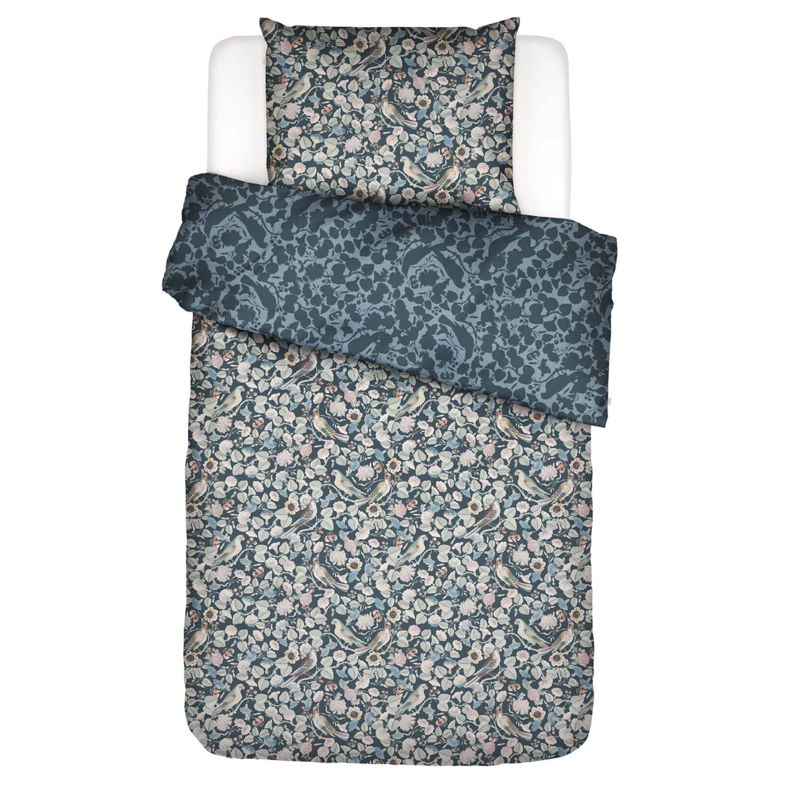 Essenza Bettwäsche Bettwäsche Aleste Slate Grey, Satin, 2 teilig, Blätter, Blumen, Vögel