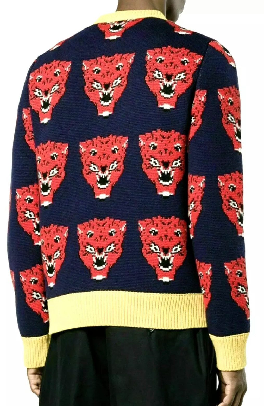 GUCCI Strickpullover Angry Cat Tiger Pullover Allover-Jacquard-Strickmuster mit kontrastierenden Bündchen