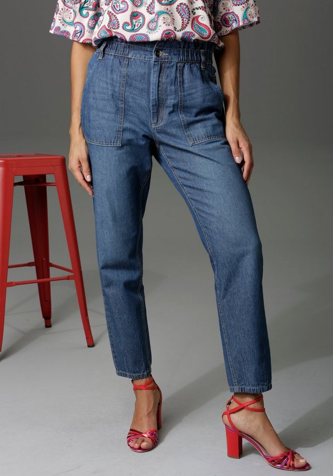 Aniston CASUAL Loose-fit-Jeans high waist mit bequemen Gummizugbund,  Paperbag-Jeans