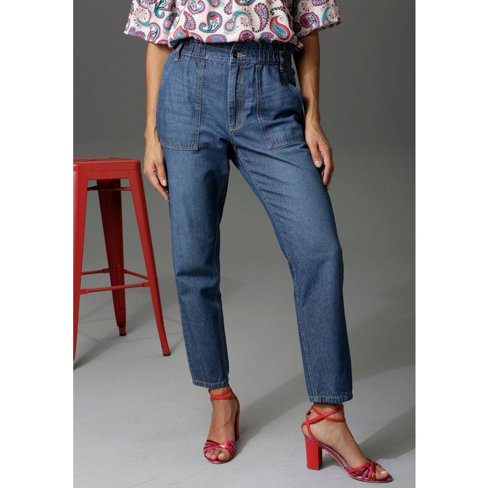 Aniston CASUAL Loose-fit-Jeans high waist mit bequemen Gummizugbund Paperbag-Jeans