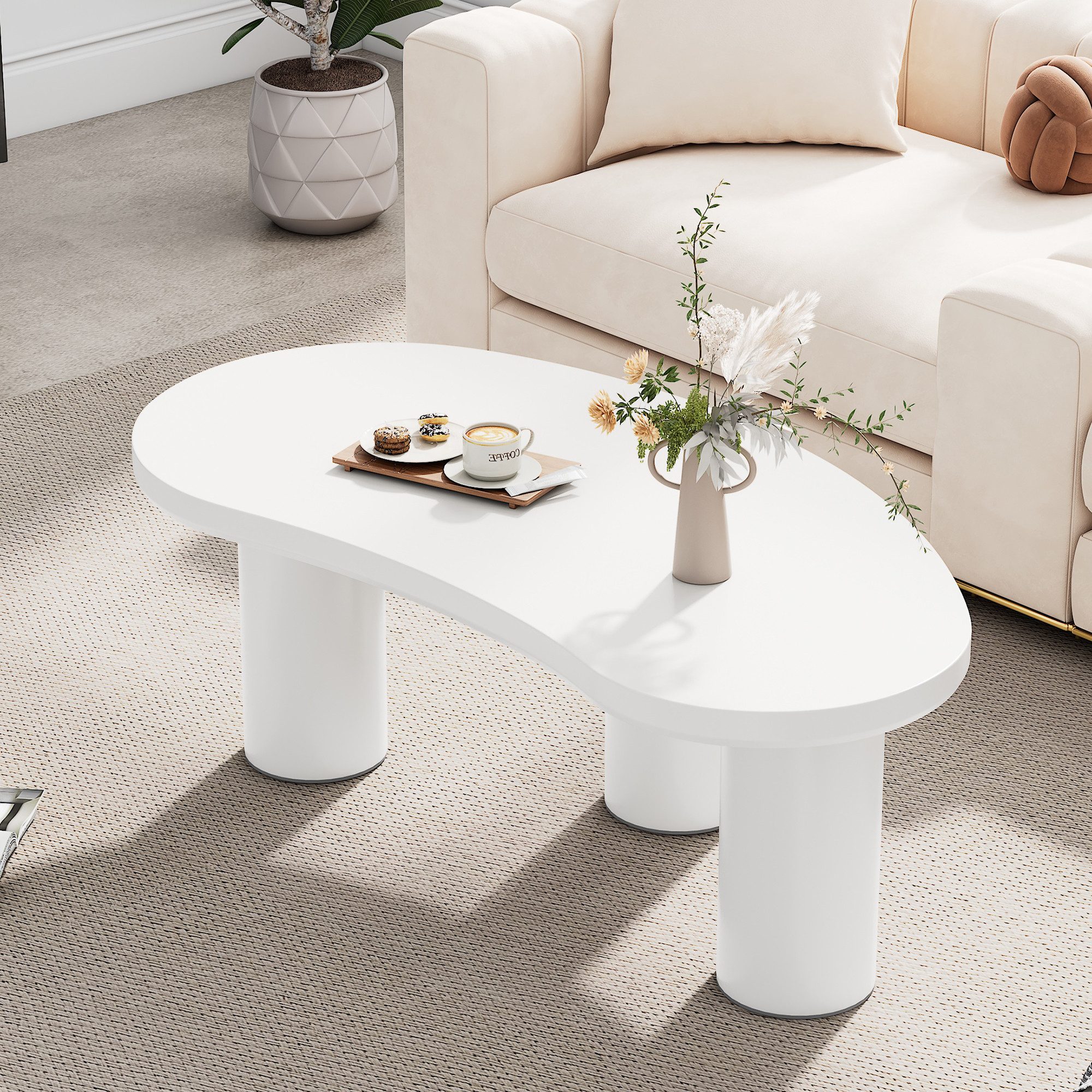 MODFU Couchtisch Beistelltisch Scandi (Wohnzimmertisch, 1-St), mit MDF-Tischplatte, PVC-Beine und Filzunterlage