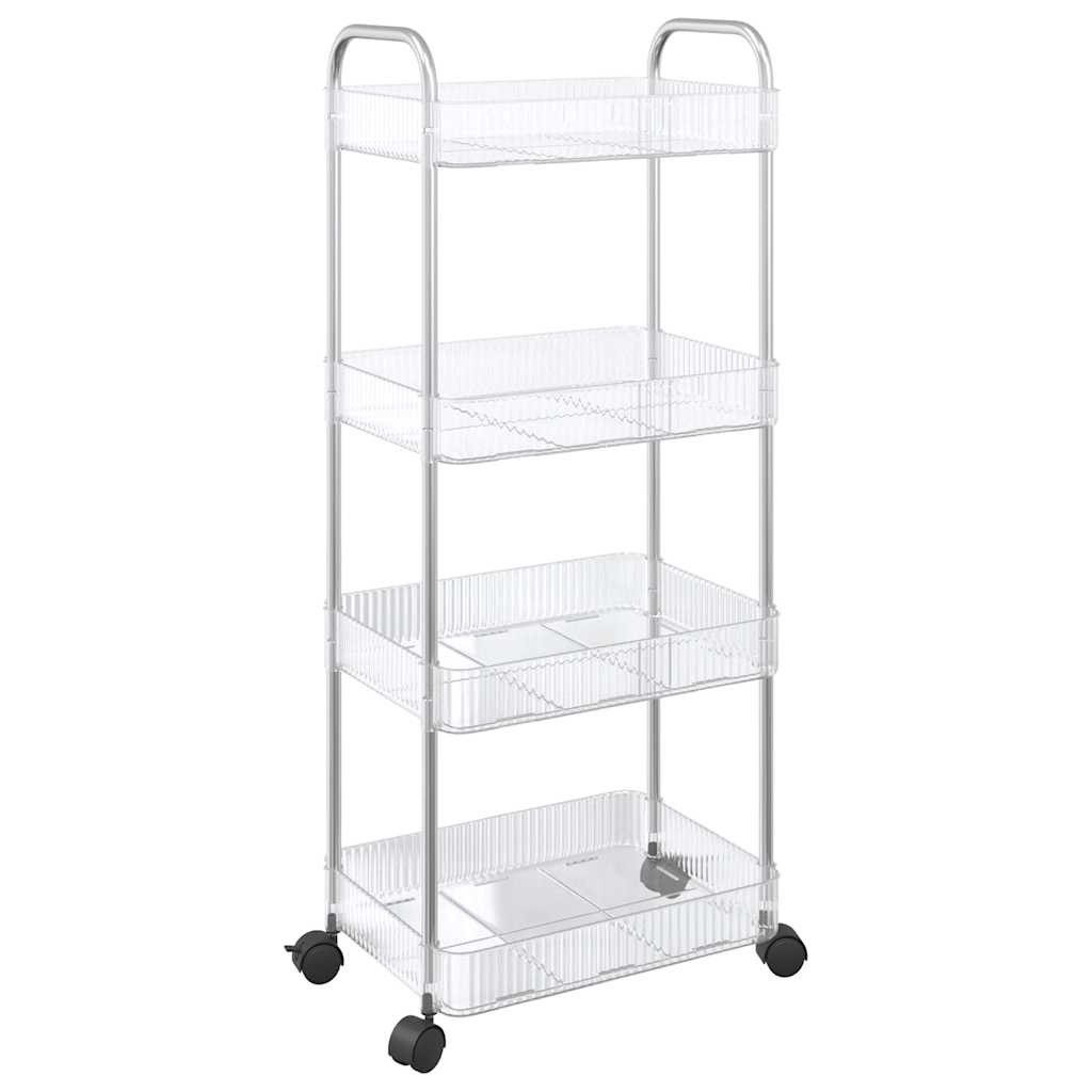 vidaXL Rollwagen Aufbewahrungswagen 4 Etagen Transparent 37x28x95 cm Acryl, (1 St)