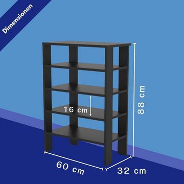 Coemo Standregal, Schuhregal Schwarz "Charlie" mit 5 Ablagen 60x32x87 cm Standregal
