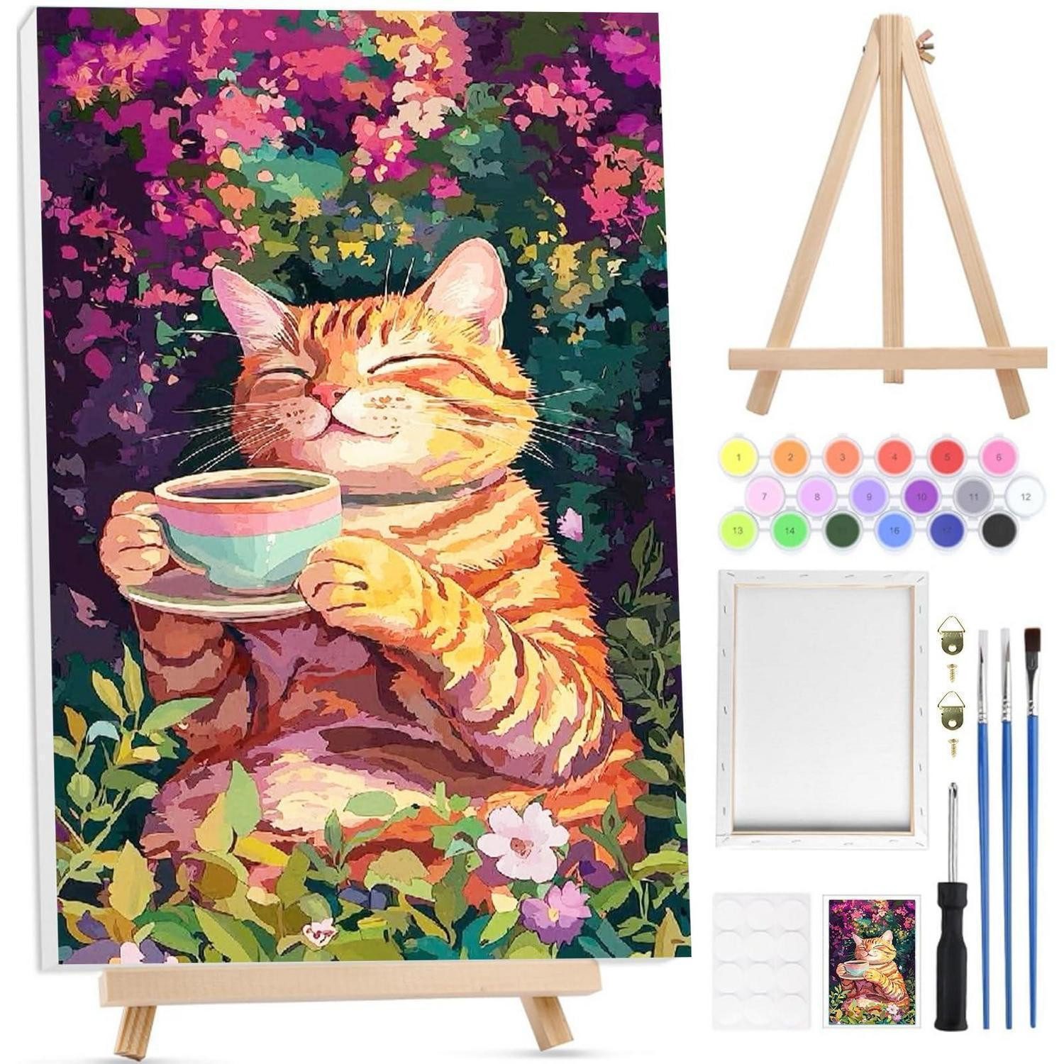 LuxusKollektion Malen nach Zahlen Malen nach Zahlen Katze m. Holzstaffelei 20x30cm