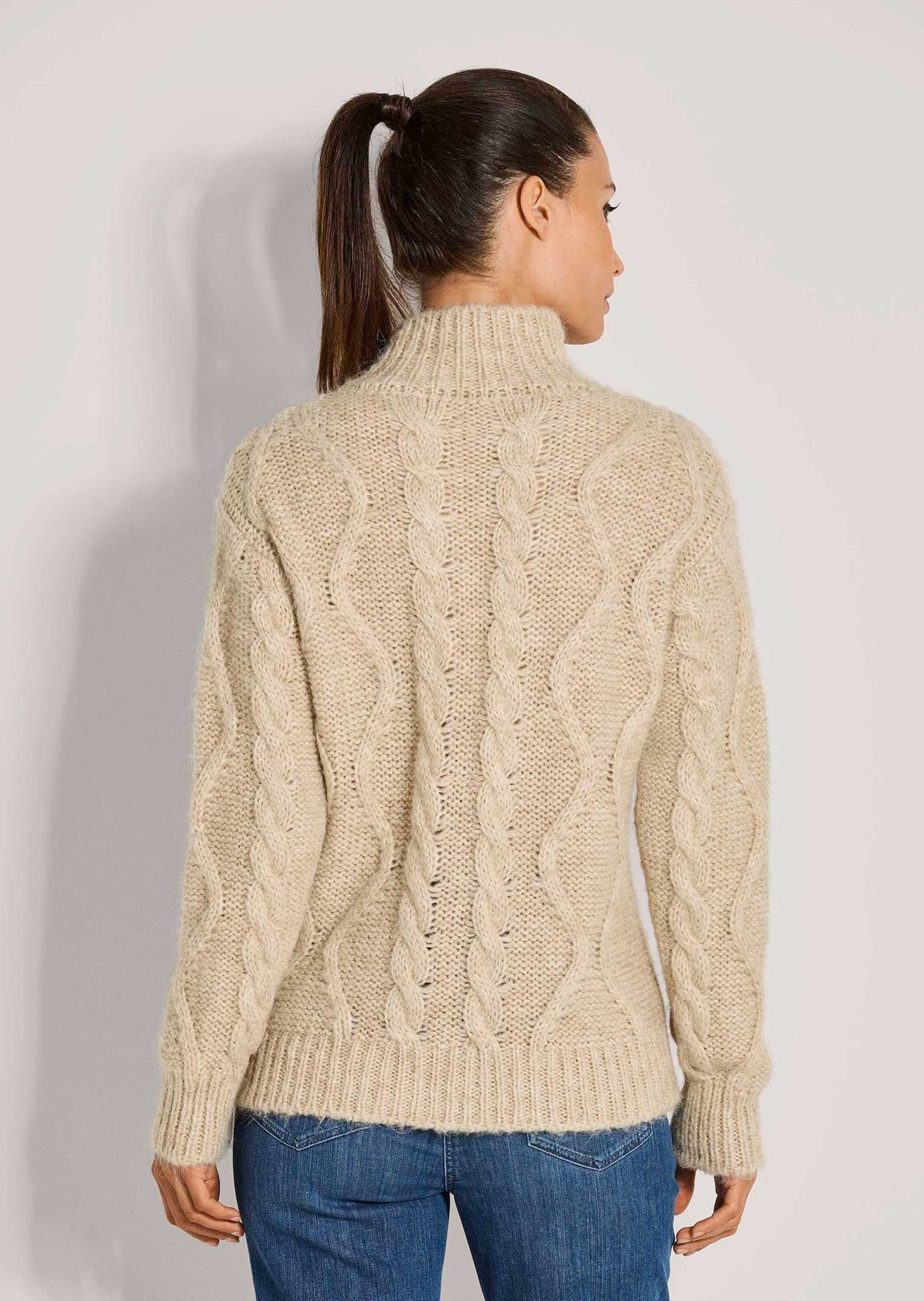 MADELEINE Strickpullover Modischer Grobstrickpullover mit Folklore-Elementen Winterpullover mit Zopf- und Rhomben Muster, Stehkragen und Langarm