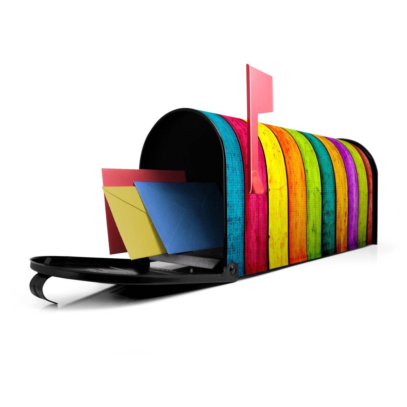 Amerikanischer Mailbox 17 x Holzlatten cm x Briefkasten (Amerikanischer schwarz original Briefkasten, 51 22 USA), aus Mississippi Bunte banjado