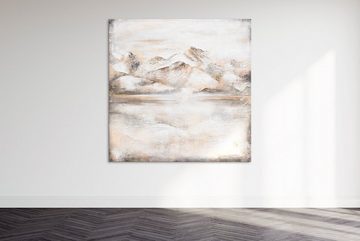 YS-Art Gemälde Bergige Landschaft, Abstrakte Bilder, Leinwand Bild Handgemalt Landschaft Berge in Beige