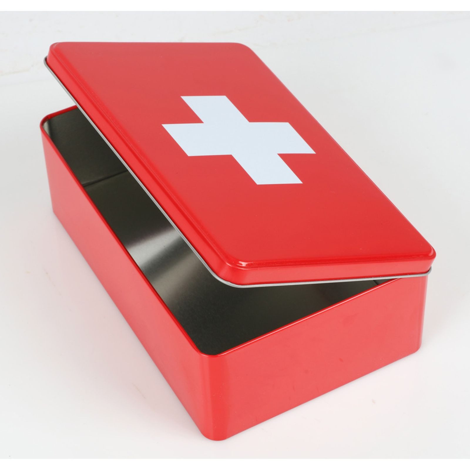 BURI Faltbox Metalldose, Medizinbox rot weißes Kreuz, 20x13x6,8cm