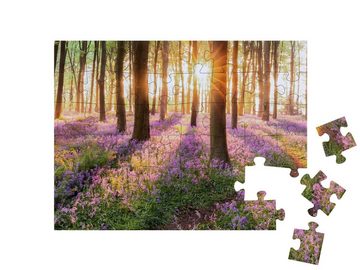 puzzleYOU Puzzle Ein Meer von Blauglocken am Morgen im Wald, 48 Puzzleteile, puzzleYOU-Kollektionen Natur, Wälder, Frühling, Landschaft