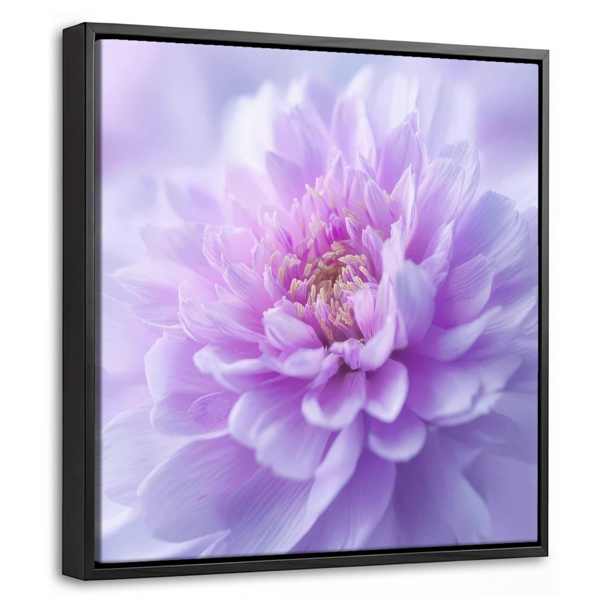 OneMillionCanvasses® Leinwandbild mit Rahmen - Lila - Dahlie - Verträumt, Fotodruck (1 St), Leinwand Bilder Klein, Wand Dekoration Aesthetic 20x20cm