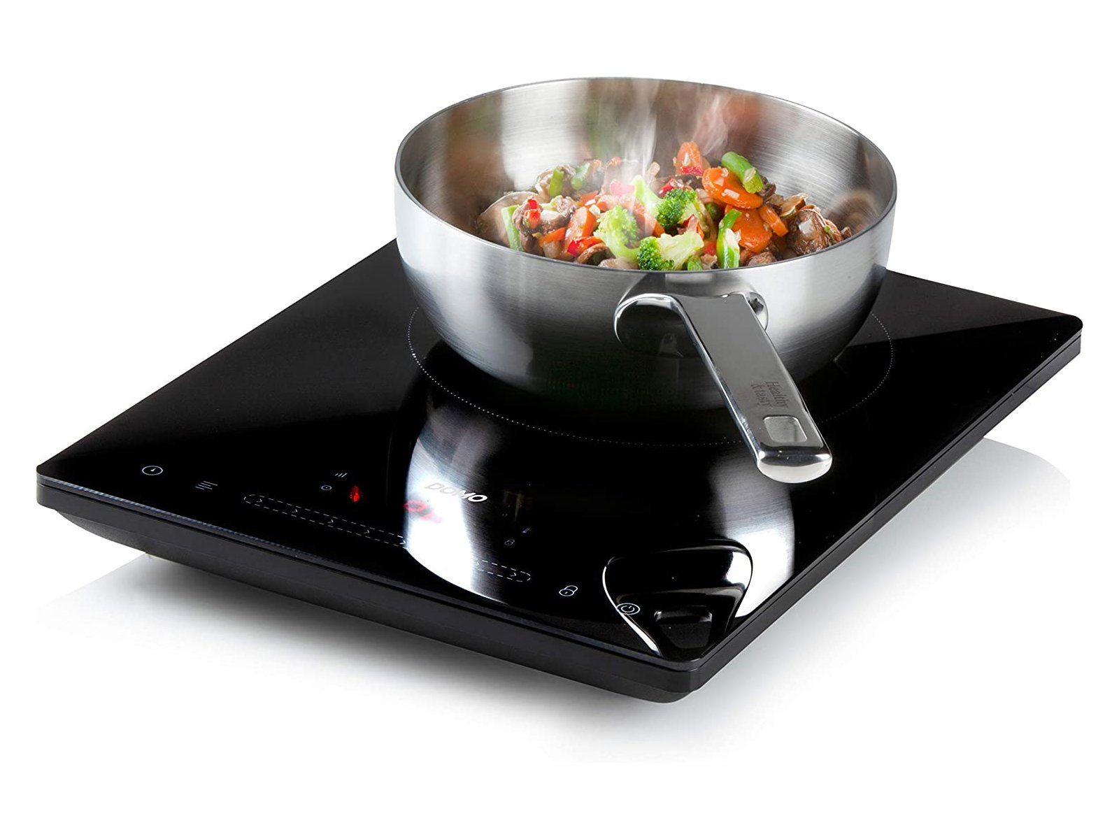 Domo Einzel-Induktionskochplatte, Mobiles 1er Platten elektrisches Kochfeld autark Ø20cm, auch Camping