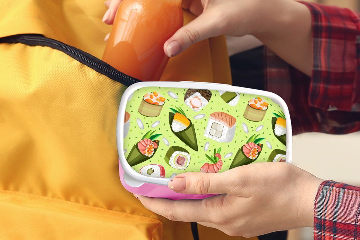 Snackbox, Kunststoff, Muster - - rosa Mädchen, - Sushi Japan Kunststoff Lunchbox MuchoWow Brotdose Brotbox Erwachsene, Grün, für Kinder, (2-tlg),