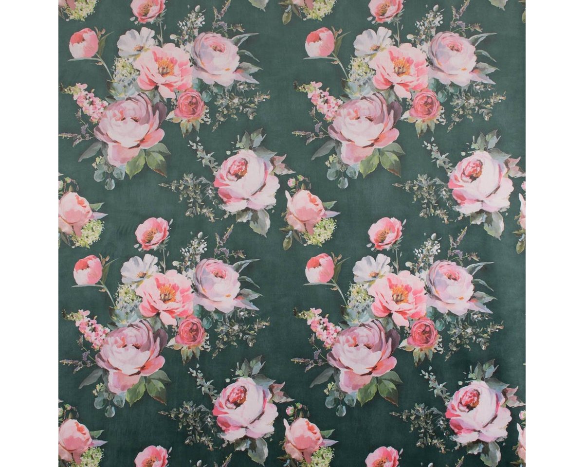 Thumbnail - Stoff Samtstoff Polsterstoff Dekostoff Rosen grün rosa 1,40m, pflegeleicht