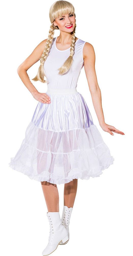Karneval-Klamotten Kostüm Petticoat Damen Tüllrock Unterrock midi weiß, passt hervorragend zu vielen Kostümen an Karneval Mottoparty Festival